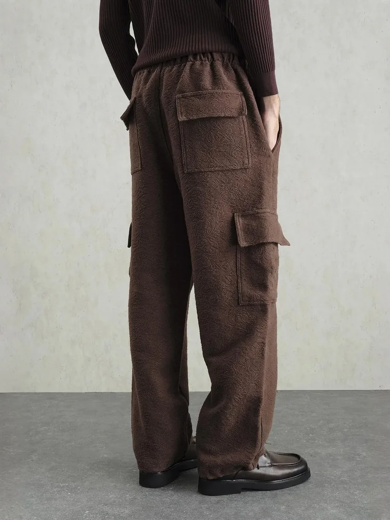 Giesto Beaver Brown GIESTO Relaxed Fit Textured Drawstring Waist Pants for Men | Best Price UAE